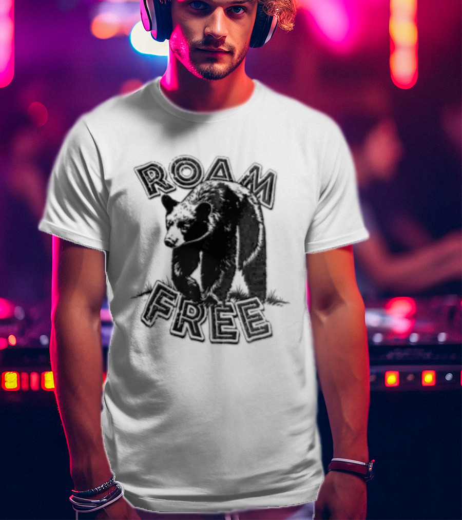 Roam Free Black Bear Distressed Walking Grass T-Shirt