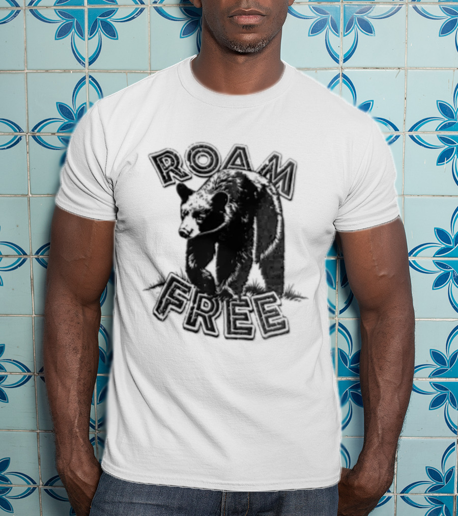 Roam Free Black Bear Distressed Walking Grass T-Shirt
