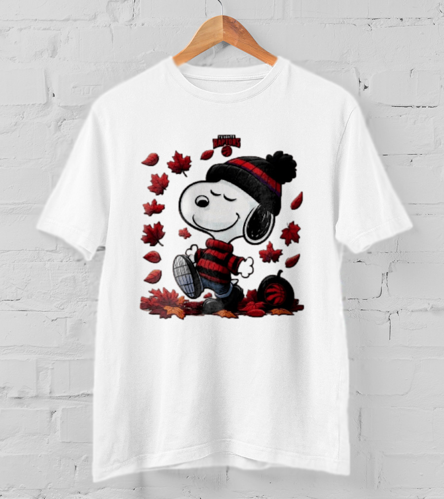 Toronto Raptors Snoopy Autumn Maple Leaves Pumpkin Walking T-Shirt