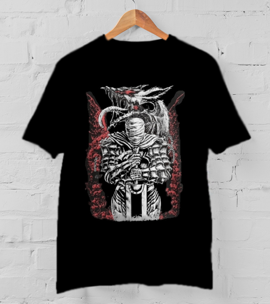 Bandaged Knight Sword Dragon Red Grunge T-Shirt
