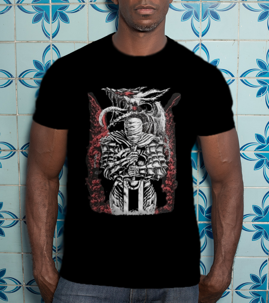 Bandaged Knight Sword Dragon Red Grunge T-Shirt