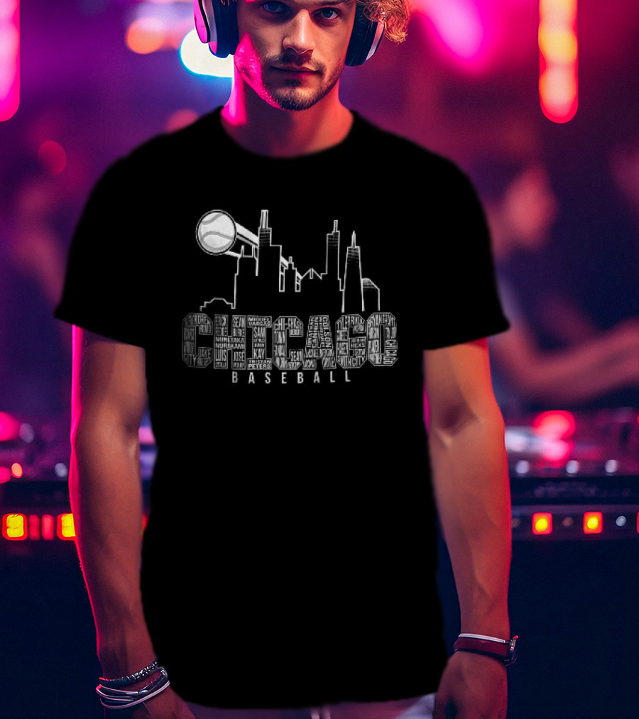 Chicago Skyline Baseball Windy City Searchlight T-Shirt