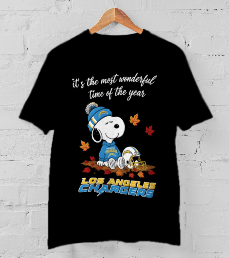 It's The Most Wonderful Time Of The Year Snoopy Los Angeles Chargers Beanie Autumn Leaves Football Helmet T-Shirt