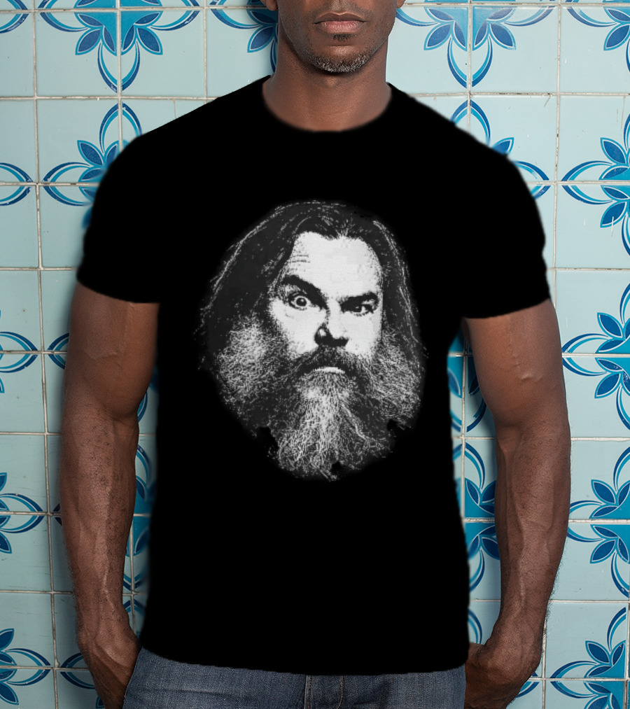 Jack Black High Contrast Monochromatic Stencil Beard Wide Eye Expression T-Shirt