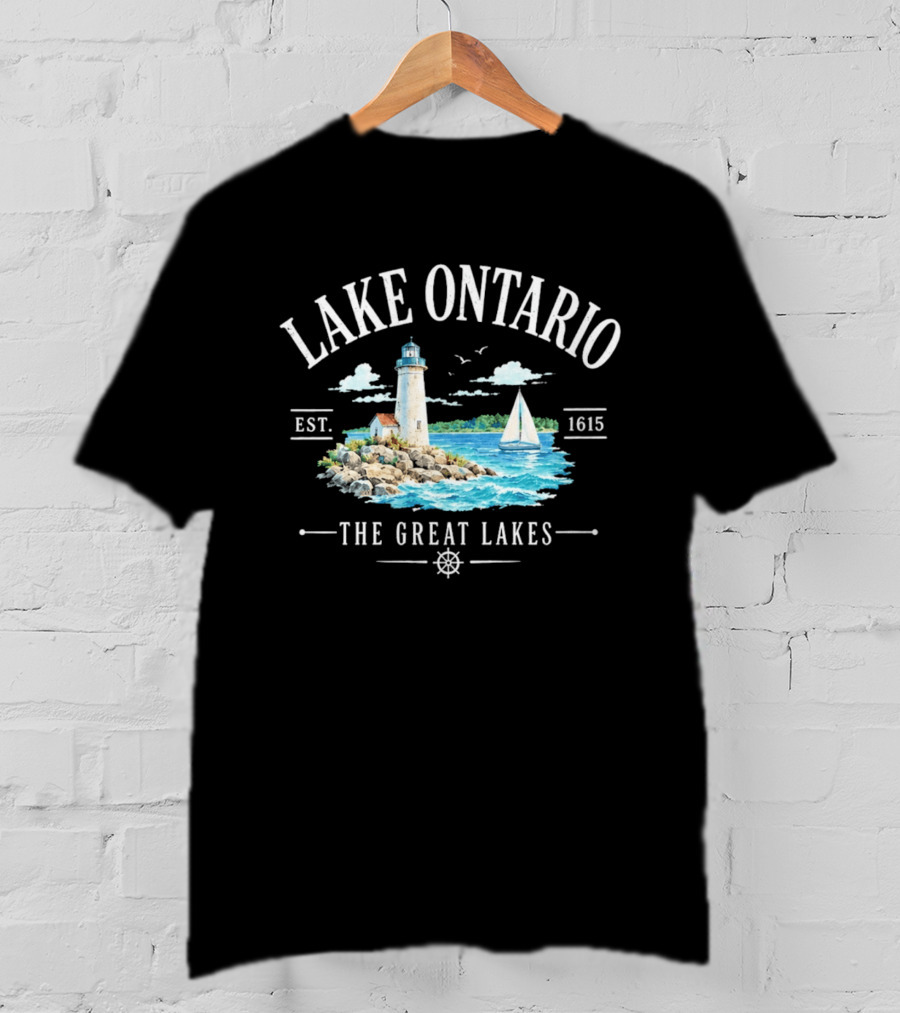 Lake Ontario Est 1615 Lighthouse Great Lakes Sailboat Scene T-Shirt