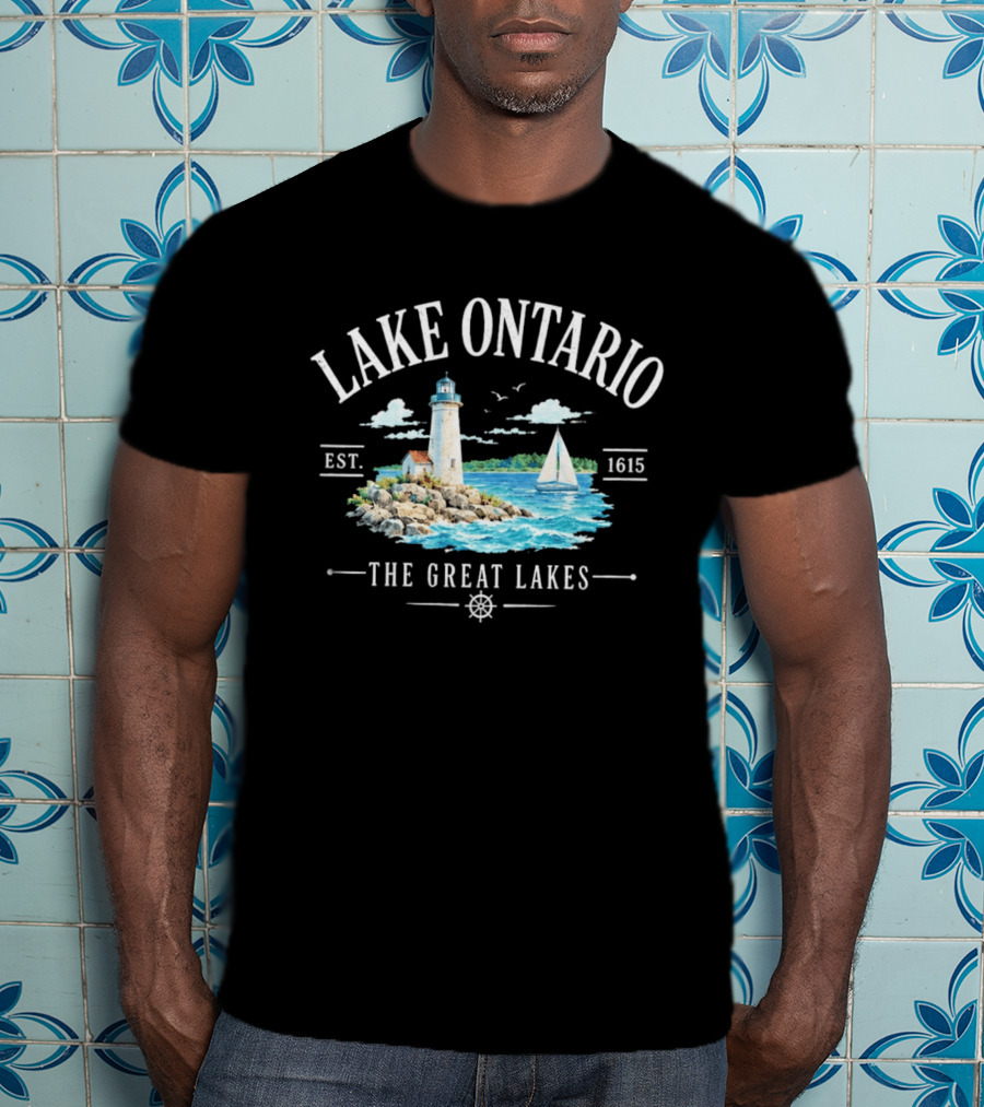 Lake Ontario Est 1615 Lighthouse Great Lakes Sailboat Scene T-Shirt