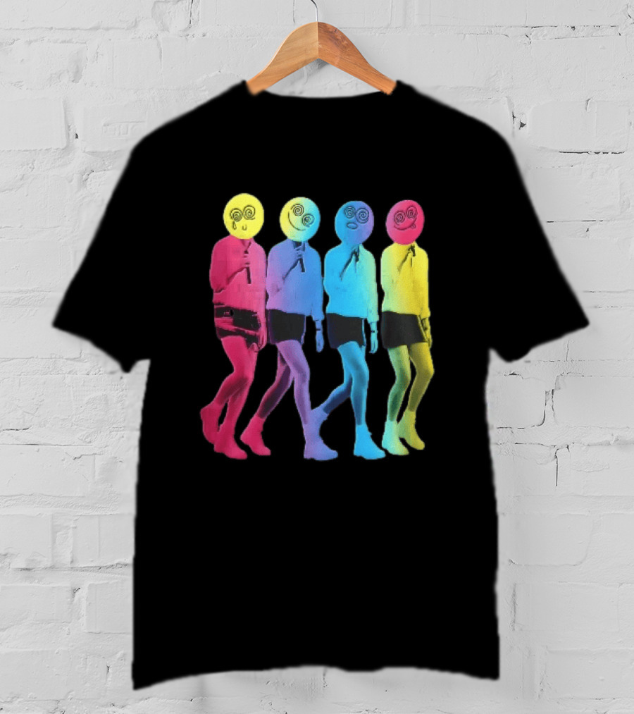 Four Neon Spiral Smileys Singing Colorful Figures T-Shirt