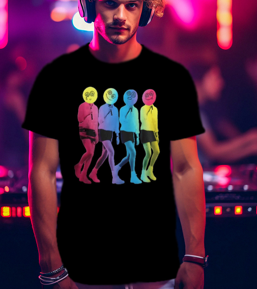 Four Neon Spiral Smileys Singing Colorful Figures T-Shirt