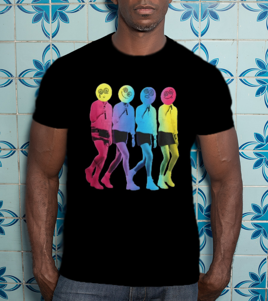 Four Neon Spiral Smileys Singing Colorful Figures T-Shirt