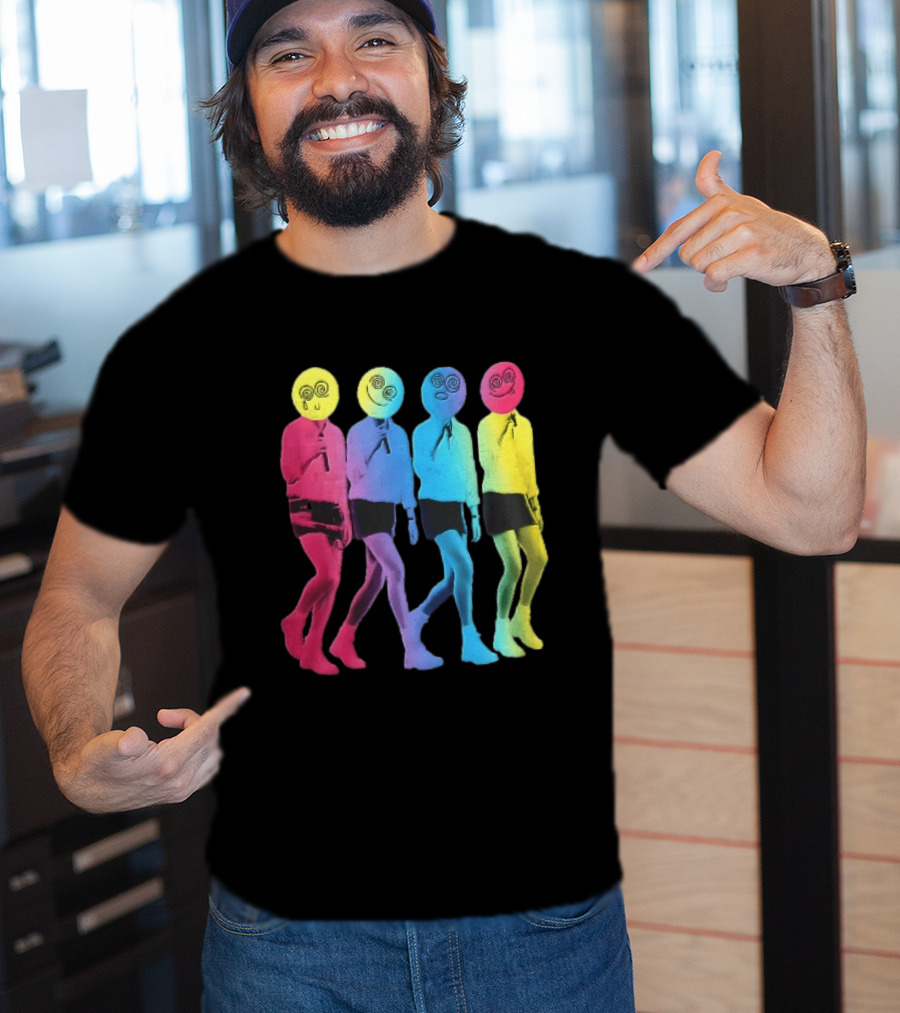 Four Neon Spiral Smileys Singing Colorful Figures T-Shirt
