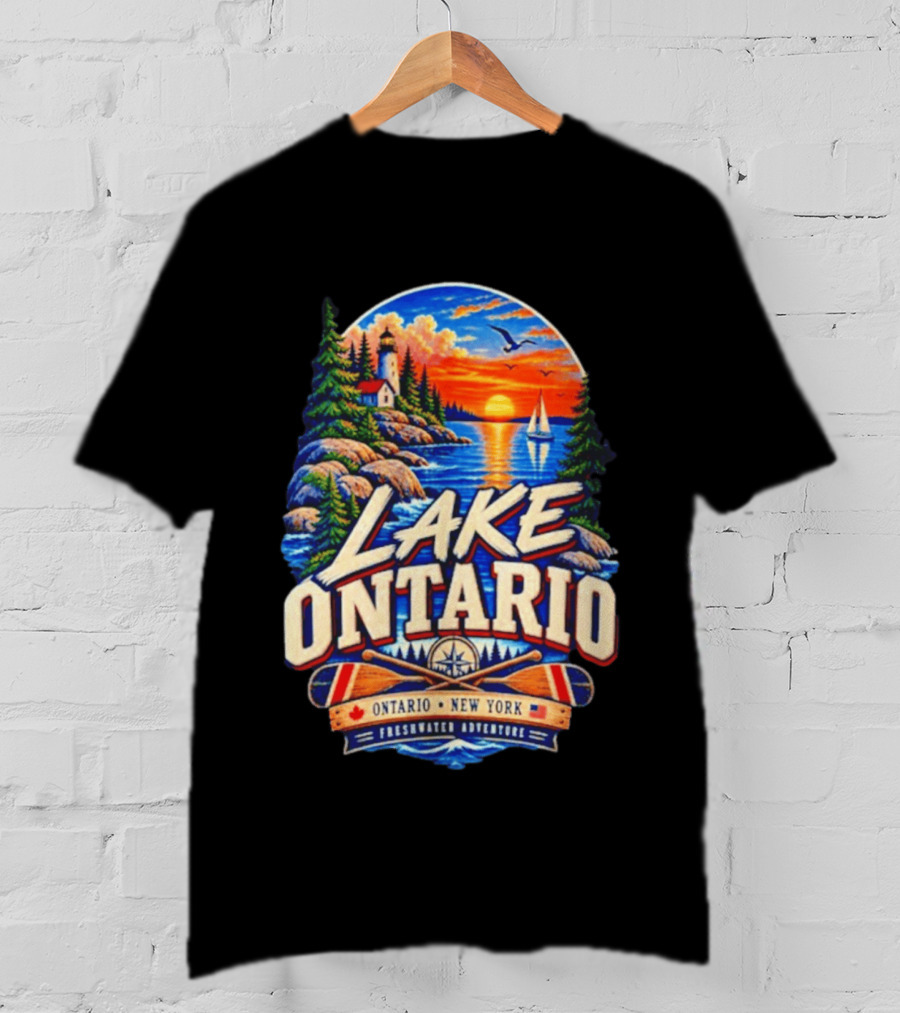 Lake Ontario New York Freshwater Adventure Sunset Sailboat Scene T-Shirt