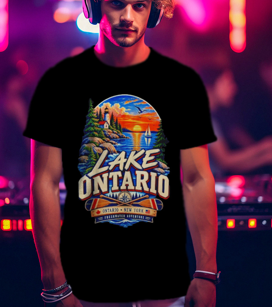 Lake Ontario New York Freshwater Adventure Sunset Sailboat Scene T-Shirt