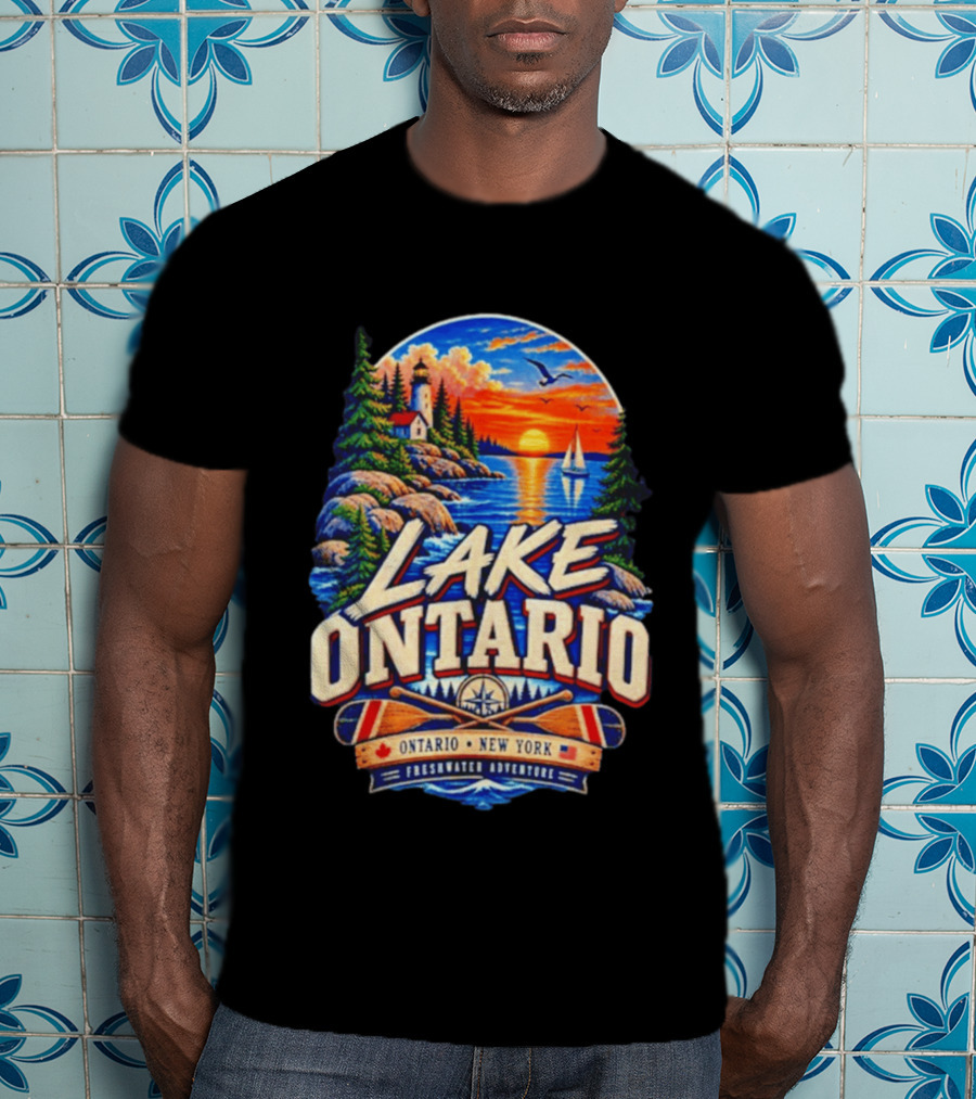 Lake Ontario New York Freshwater Adventure Sunset Sailboat Scene T-Shirt