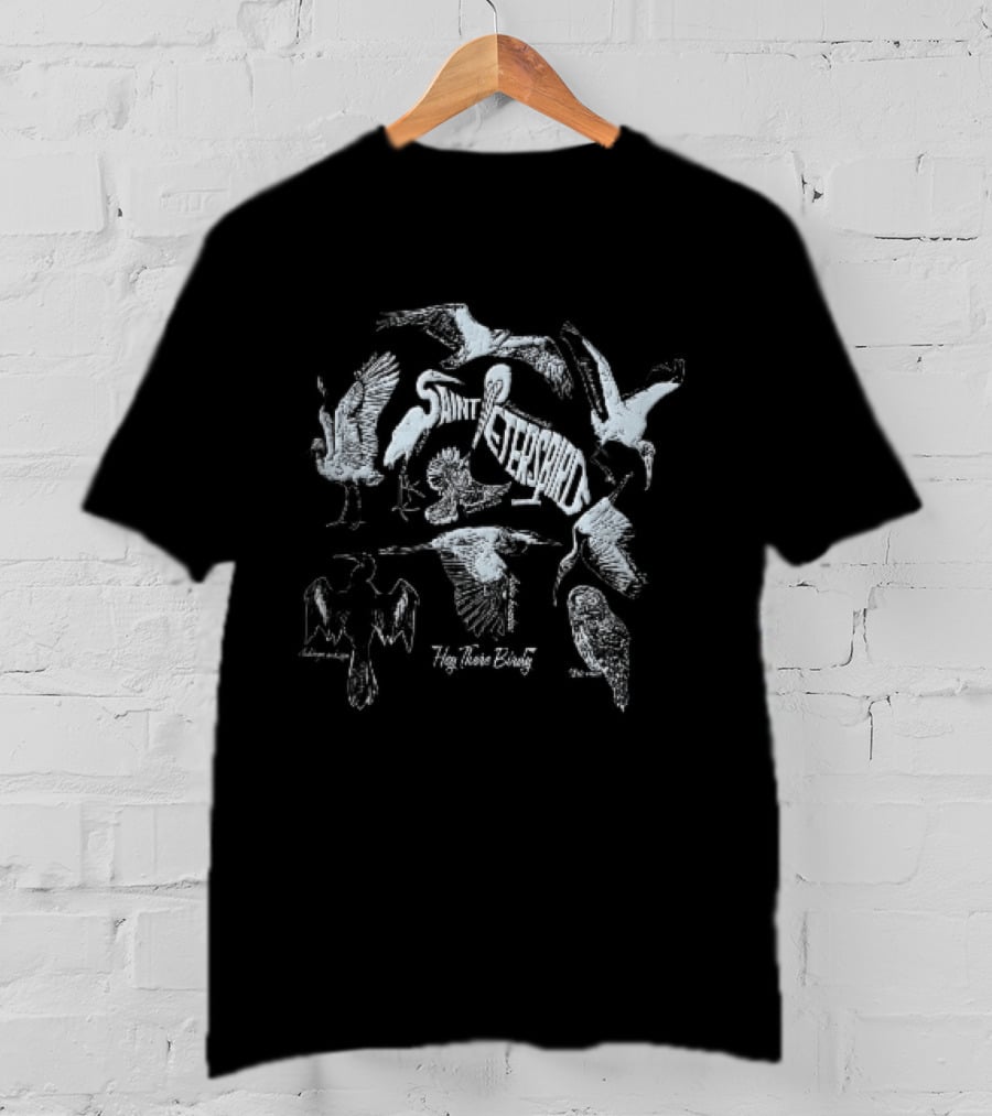 Saint Petersbird Hey There Birdy Flying Birds Scientific Names Woodcut Line T-Shirt