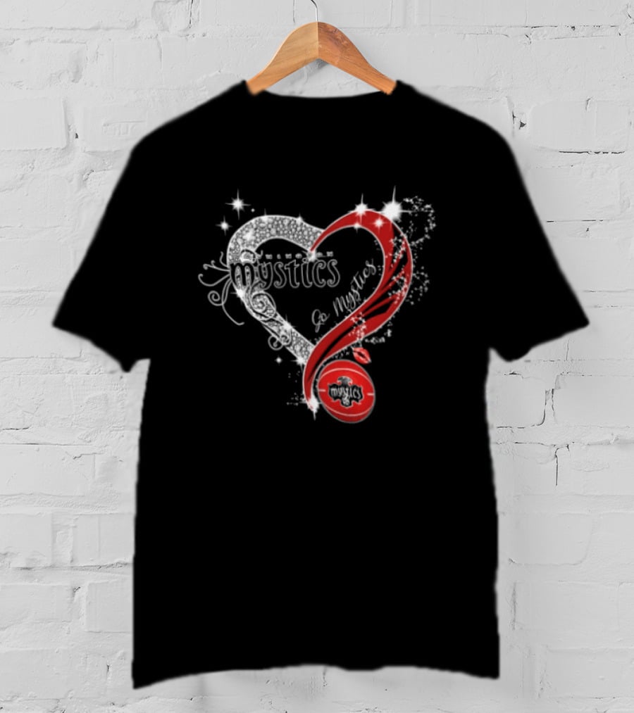 Mystics Heart Red Glitter Diamond Washington Basketball WNBA T-Shirt