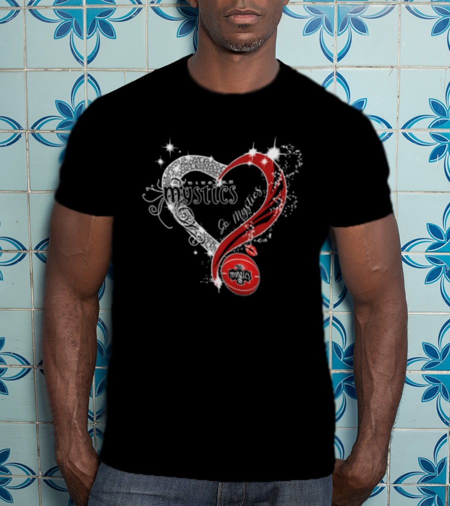 Mystics Heart Red Glitter Diamond Washington Basketball WNBA T-Shirt