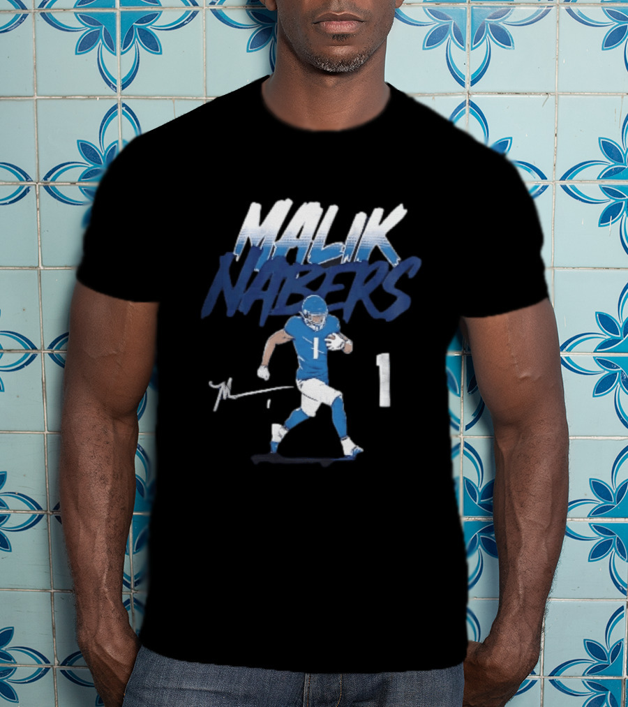 Malik Nabers Blue Jersey Number 1 Football Player T-Shirt
