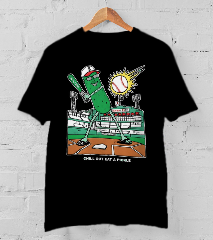 Grillo's Pickles Fenway Park Baseball Chill Out Eat A Pickle T-Shirt