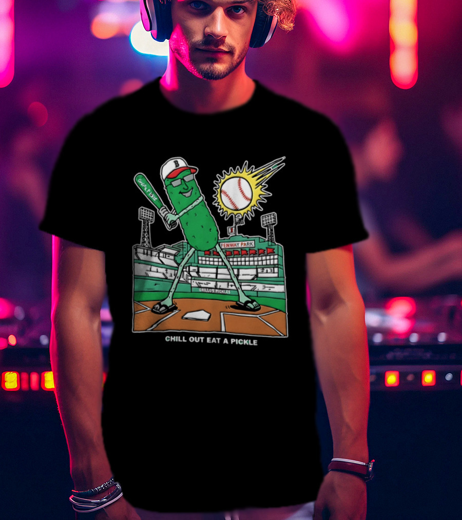 Grillo's Pickles Fenway Park Baseball Chill Out Eat A Pickle T-Shirt