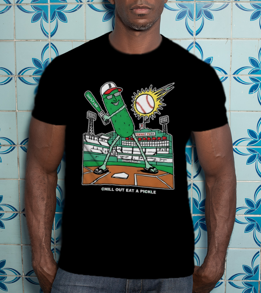 Grillo's Pickles Fenway Park Baseball Chill Out Eat A Pickle T-Shirt