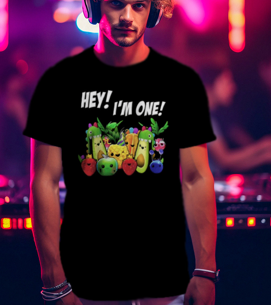 Hey Im One Birthday Cartoon Avocado Pineapple Fruits T-Shirt