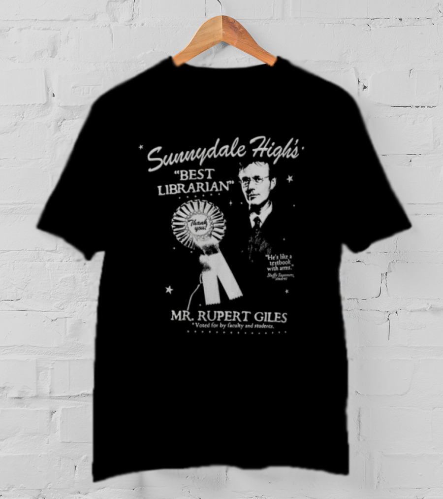 Sunnydale Highs Best Librarian Mr Rupert Giles Anthony Head Ribbon Award Stars Halftone T-Shirt
