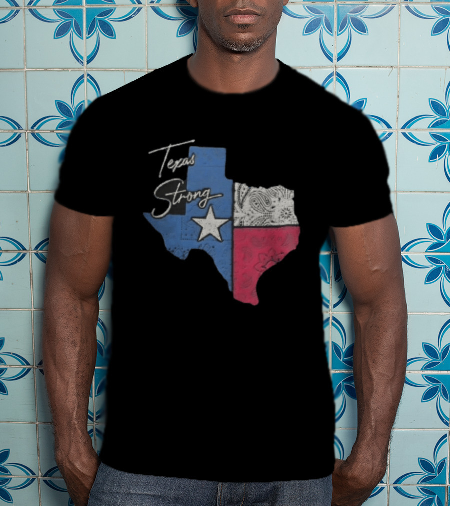 Texas Strong Lone Star Map Paisley Bandana Distressed T-Shirt