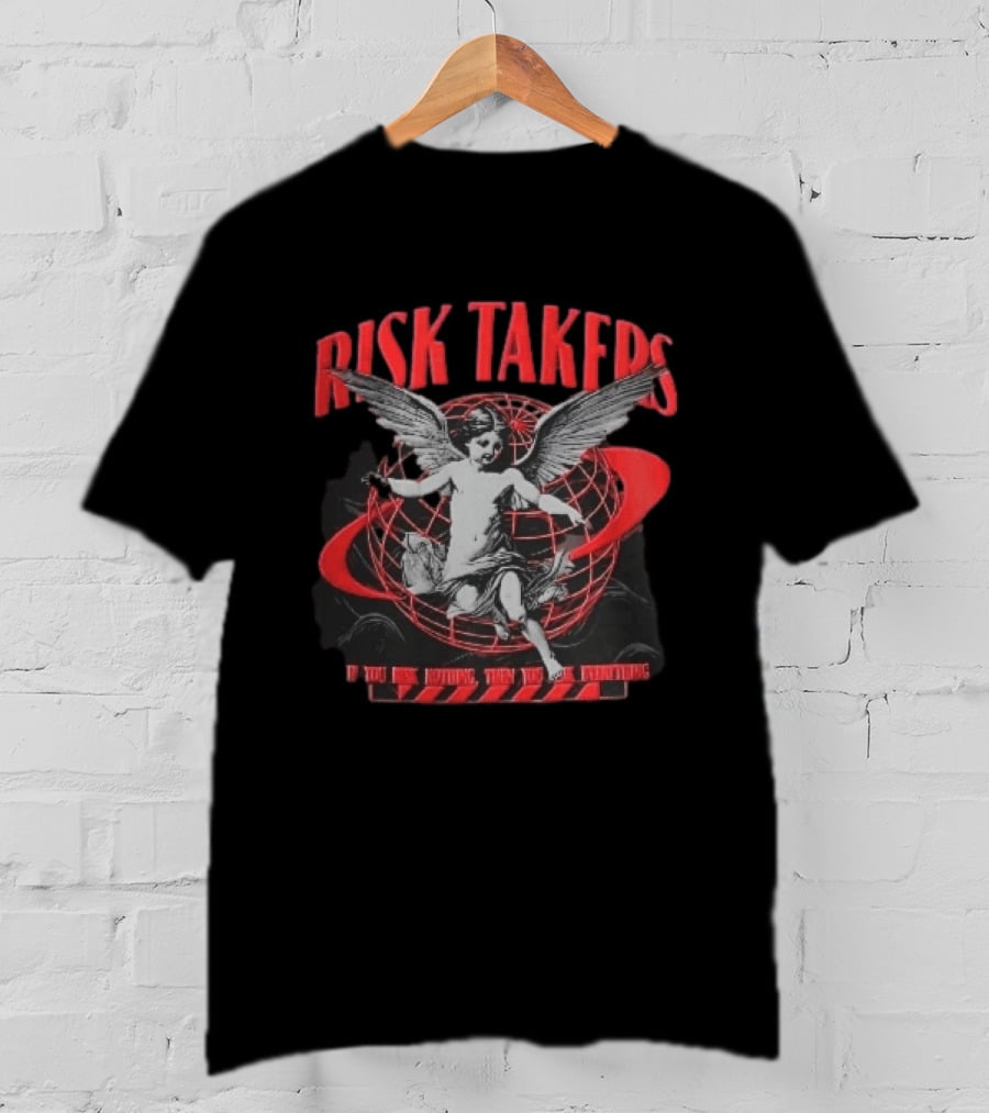 Risk Takers Winged Cherub If You Risk Nothing Then You Risk Everything Red Grid Globe T-Shirt