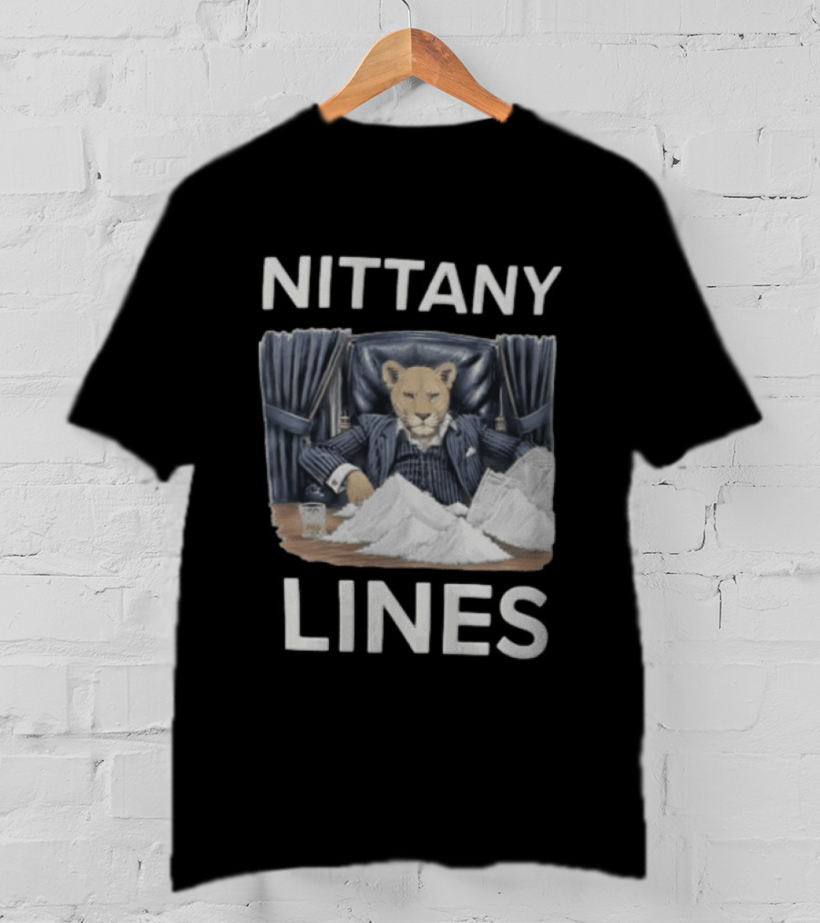 Nittany Lines Lion Tony Montana Pinstripe Suit Powder Pile T-Shirt