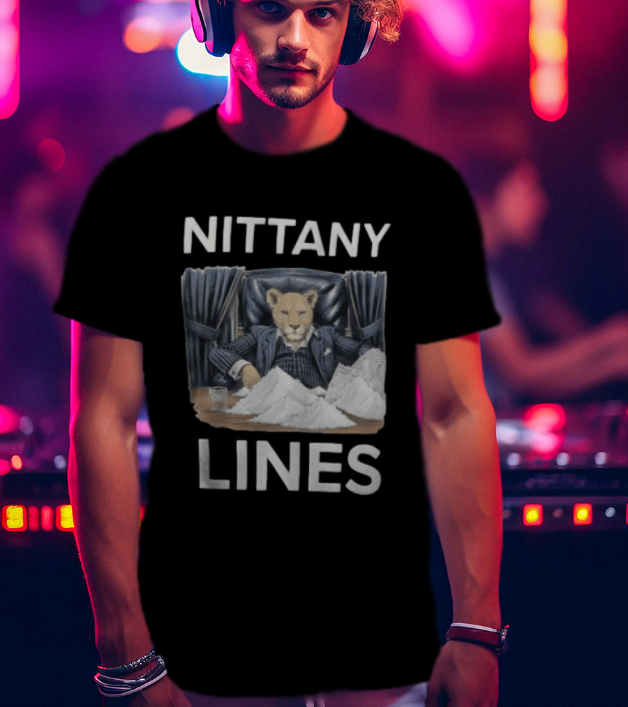 Nittany Lines Lion Tony Montana Pinstripe Suit Powder Pile T-Shirt