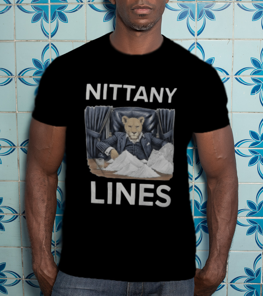 Nittany Lines Lion Tony Montana Pinstripe Suit Powder Pile T-Shirt