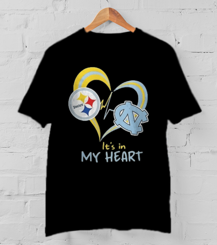 Pittsburgh Steelers North Carolina Tar Heels It's In My Heart EKG Heartbeat T-Shirt