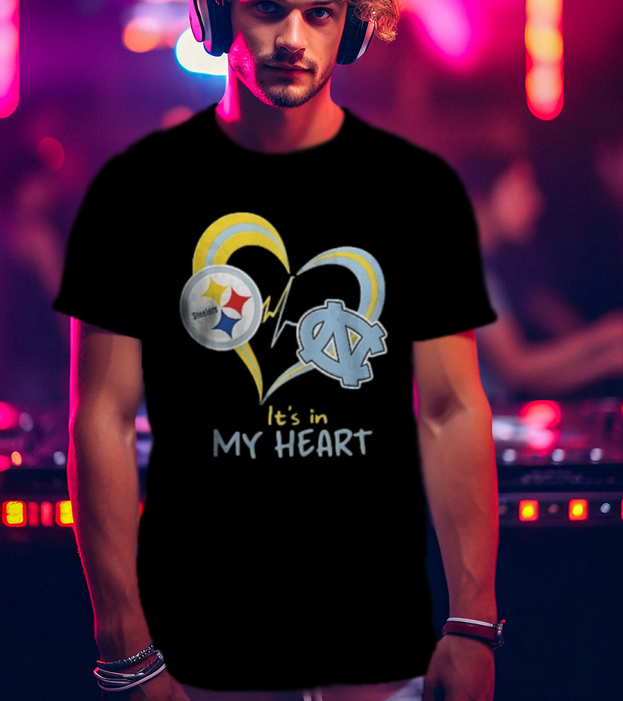 Pittsburgh Steelers North Carolina Tar Heels It's In My Heart EKG Heartbeat T-Shirt