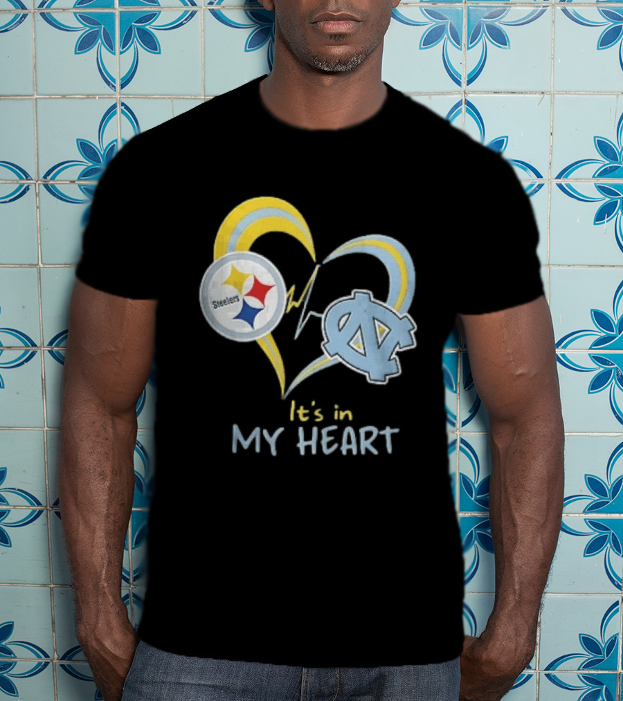 Pittsburgh Steelers North Carolina Tar Heels It's In My Heart EKG Heartbeat T-Shirt