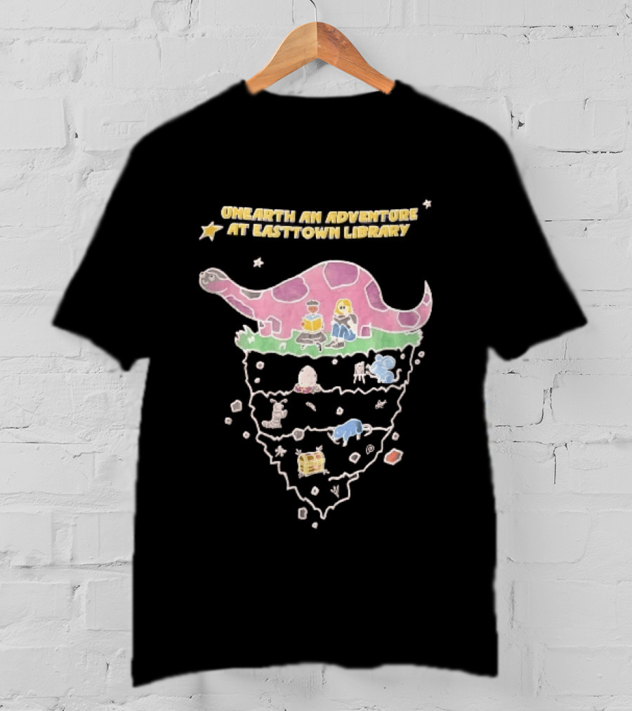 Unearth An Adventure At Easttown Library Pink Dinosaur Journey T-Shirt