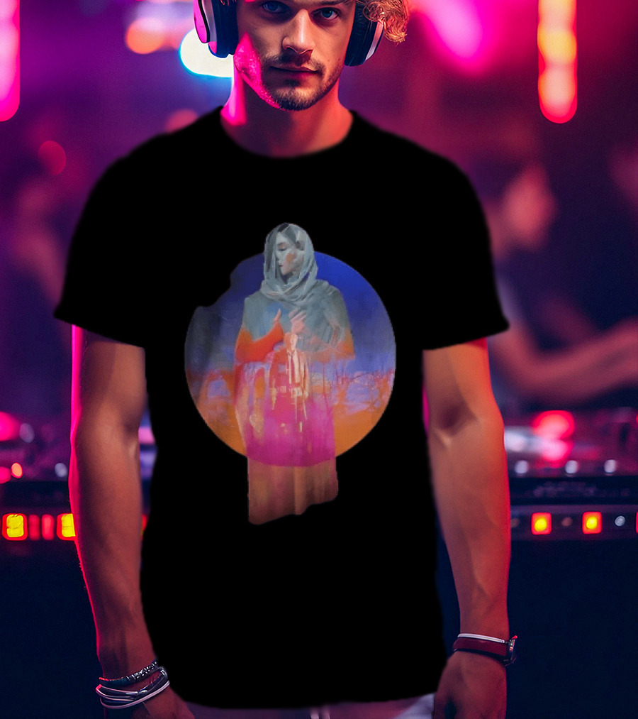 Veiled Hooded Cloak Double Exposure Bare Trees Glowing Sunset Globe T-Shirt