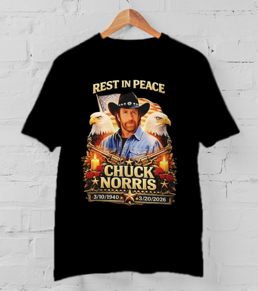 Rest In Peace Chuck Norris 1940 2026 American Pride Eagles And Cowboy Hat Memorial T-Shirt