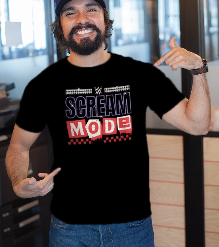 Scream Mode WWE Silver Studs Red Cutout Dripping Blocks Checkered T-Shirt