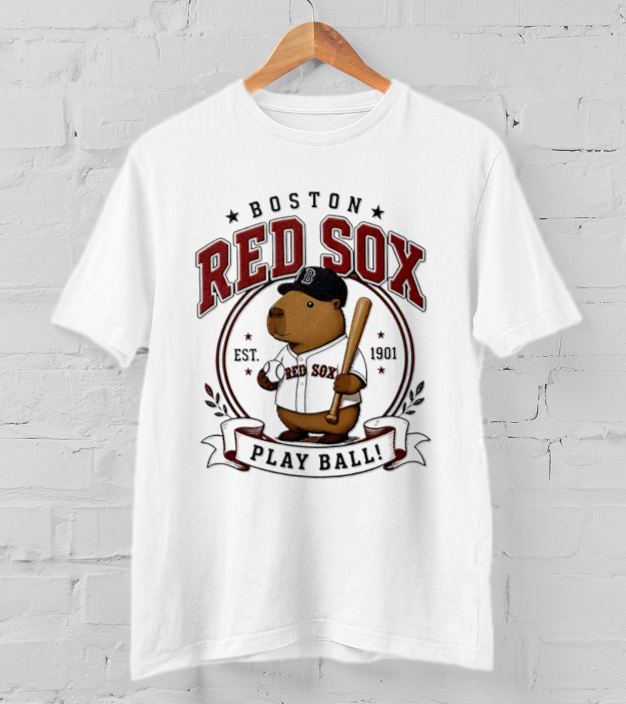 Boston Red Sox Capybara Play Ball Est 1901 Baseball MLB T-Shirt