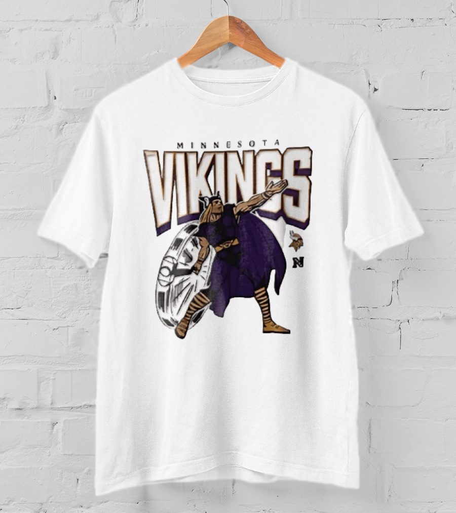 Minnesota Vikings Horned Helmet Warrior With Chrome Shield And Purple Cape T-Shirt