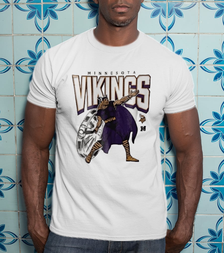 Minnesota Vikings Horned Helmet Warrior With Chrome Shield And Purple Cape T-Shirt