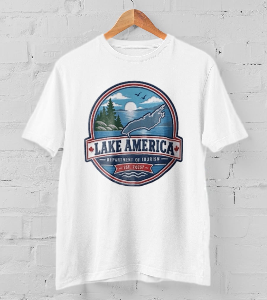 Lake America Department Of Tourism Est 2026 Circular Sunrise Pine Trees Scenic Landscape T-Shirt