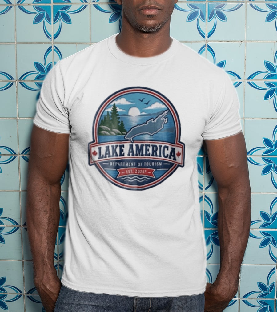Lake America Department Of Tourism Est 2026 Circular Sunrise Pine Trees Scenic Landscape T-Shirt