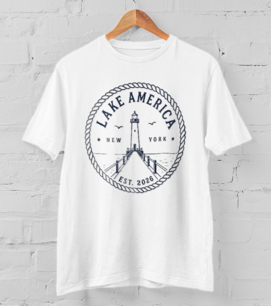 Lake America New York Nautical Rope Lighthouse Pier Est 2026 T-Shirt