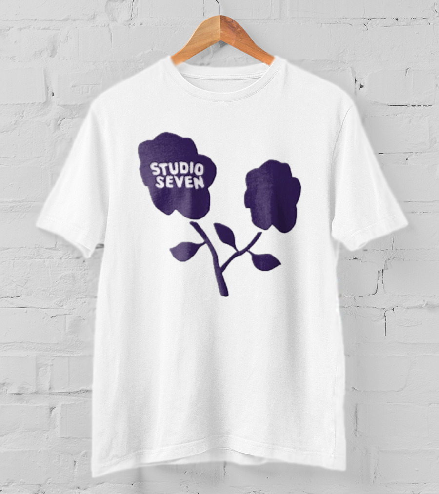 Studio Seven Hand Drawn Purple Flowers Stem Leaves T-Shirt