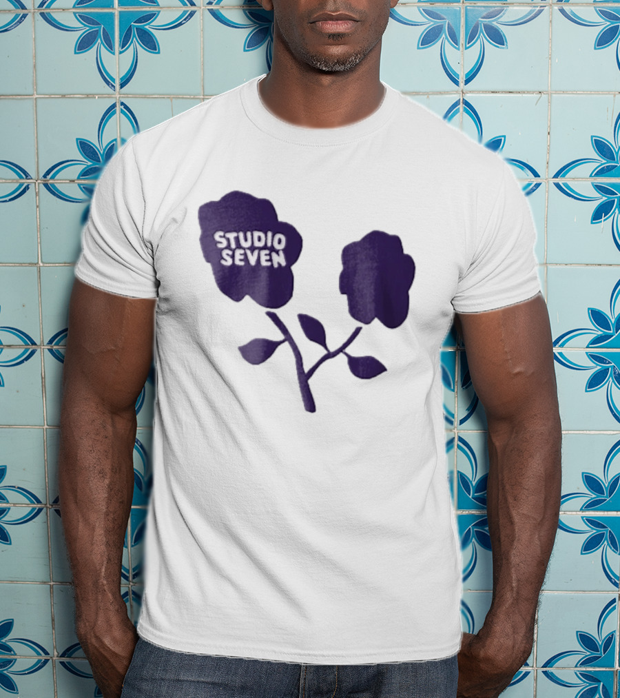 Studio Seven Hand Drawn Purple Flowers Stem Leaves T-Shirt