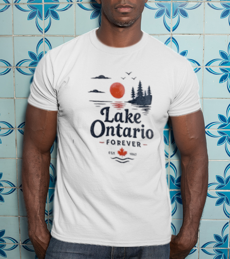 Lake Ontario Forever Est 1615 Sunset Pines Water Landscape T-Shirt