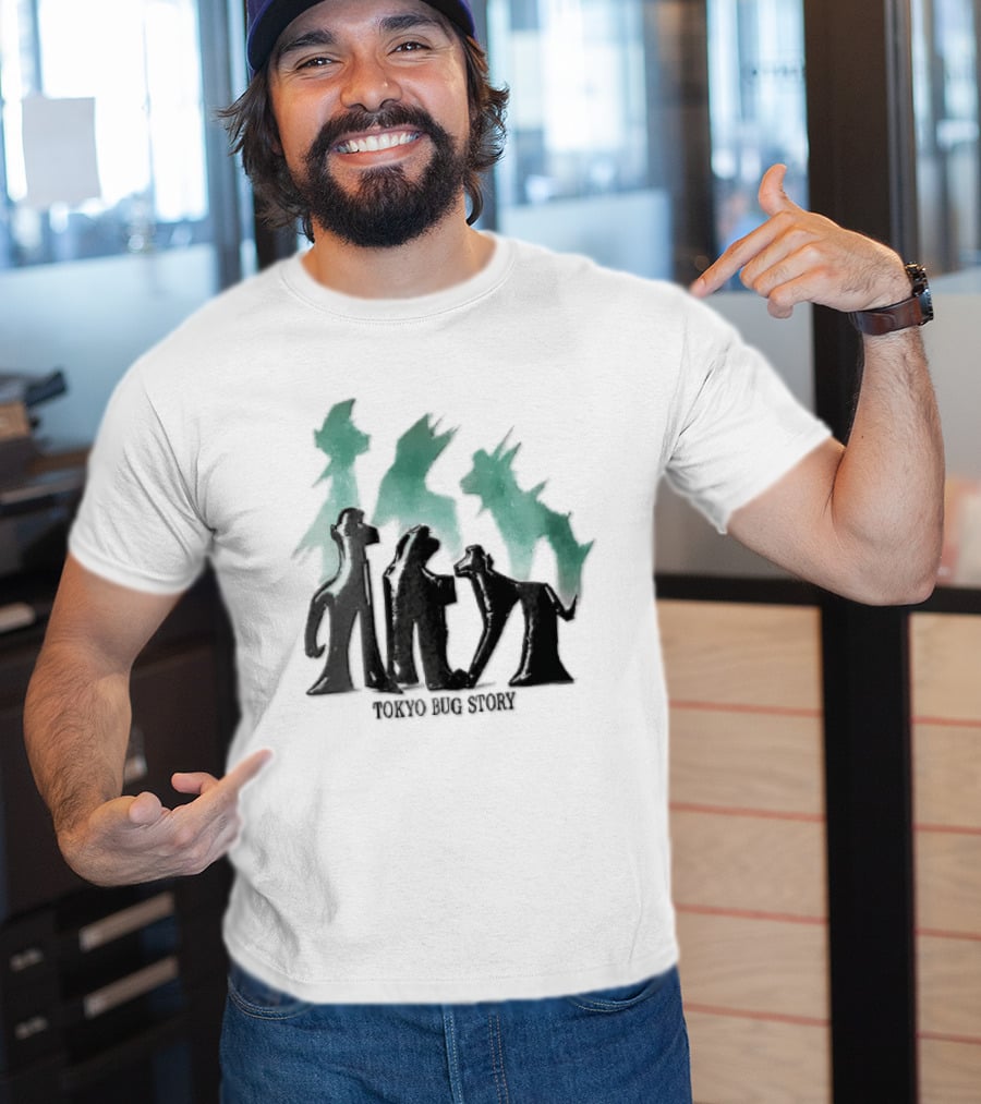 Tokyo Bug Story Glossy Black Figures Green Watercolor Shadows T-Shirt