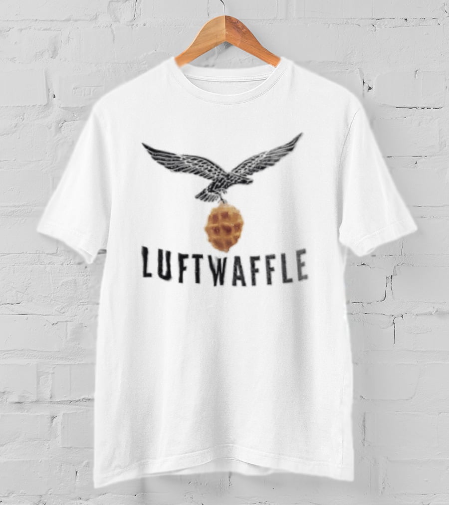 Luftwaffle Woodcut Eagle Carrying Belgian Waffle Iconic Humor T-Shirt