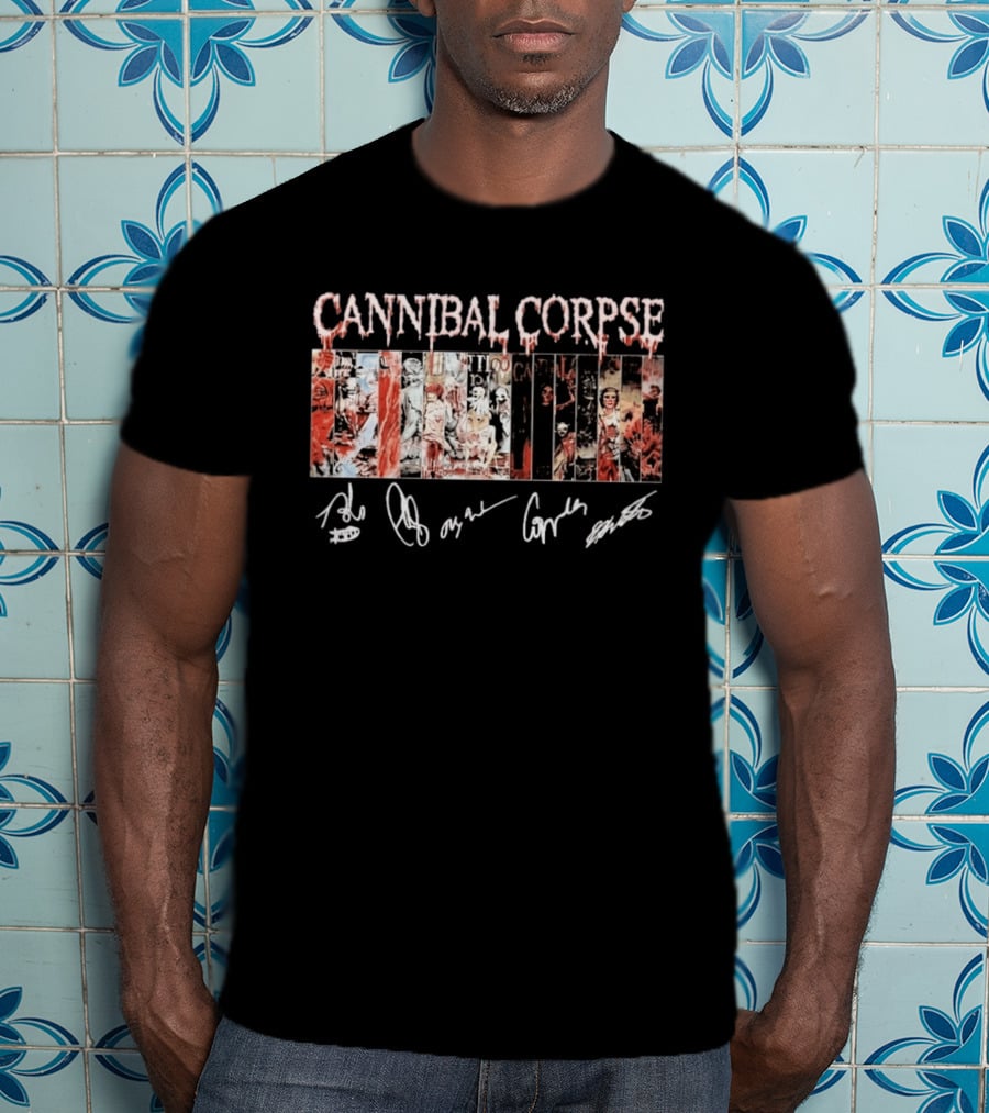 Cannibal Corpse Album Collage With Band Member Signatures T-Shirt
